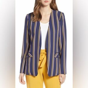Halogen Blue Striped Open Front Blazer Jacket